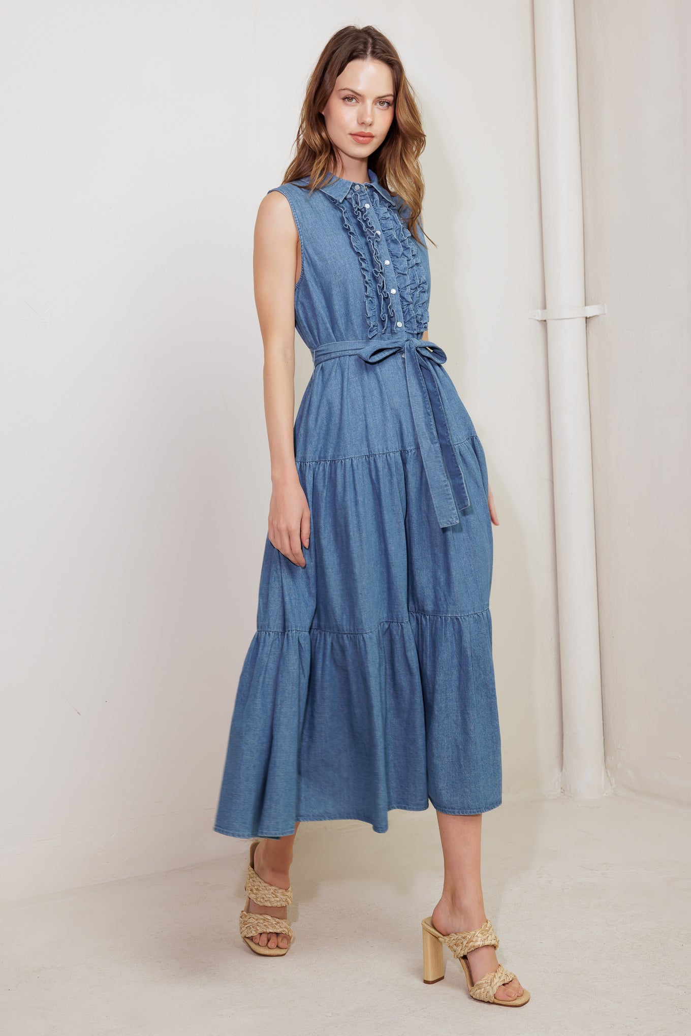 PETALS FALLING SLOWLY DENIM MIDI DRESS Flying Tomato